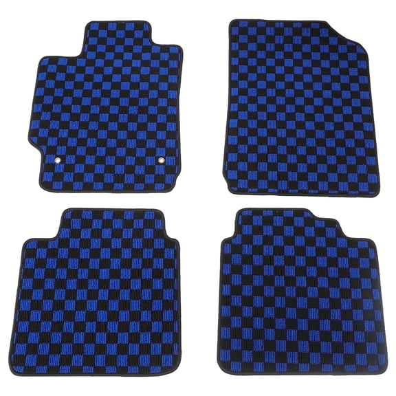 Ikon Motorsports 4PCS Front Rear Anti-Slip Waterproof Auto Floor Mats Checkered Carpets For 2007-2011 Toyota Camry, Black Blue Plaid PT20632 PT908