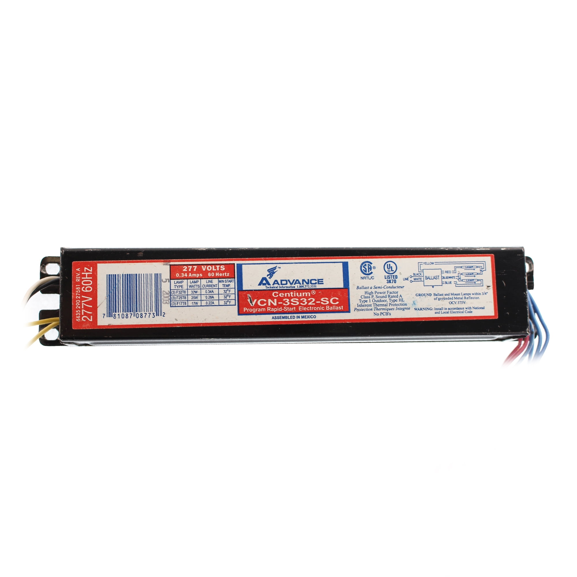 Advance VCN3S32SC Electronic Ballast, 3Lamp, F32T8, 32W T8, 277V