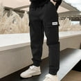 thumbnail image 3 of Boys Cargo Pants Size 10-12 Elastic Waist Casual Jogging Trousers Bottom with Pockets Solid Color Lightweight Athletic Joggers Workout Workout Comfy Cargo Pants for Kids Black 12 Years, 3 of 5