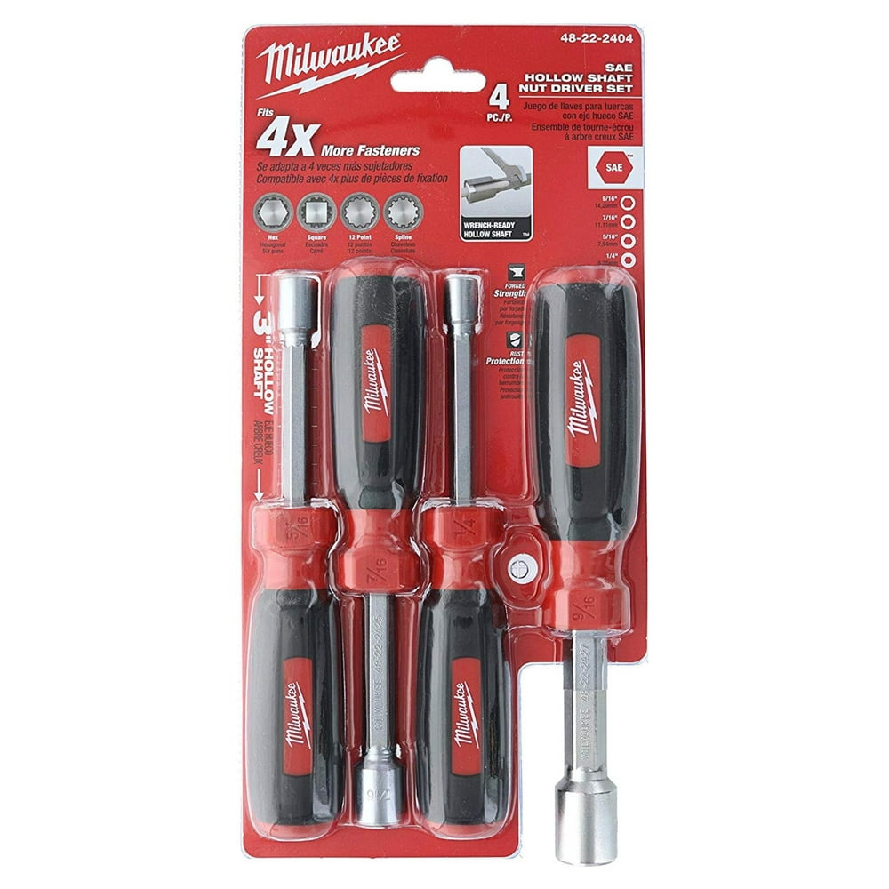 48222404 Hollow Shaft SAE Hex Shank Compact Nut Driver Set (4 Pieces), INCLUDES 1 x 9/16”, 1