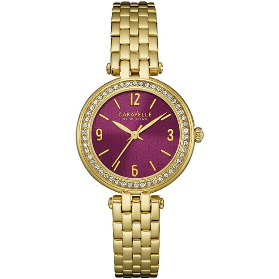 Caravelle Women's Stainless Steel Case and Bracelet Pink Dial Gold Watch - 44L174