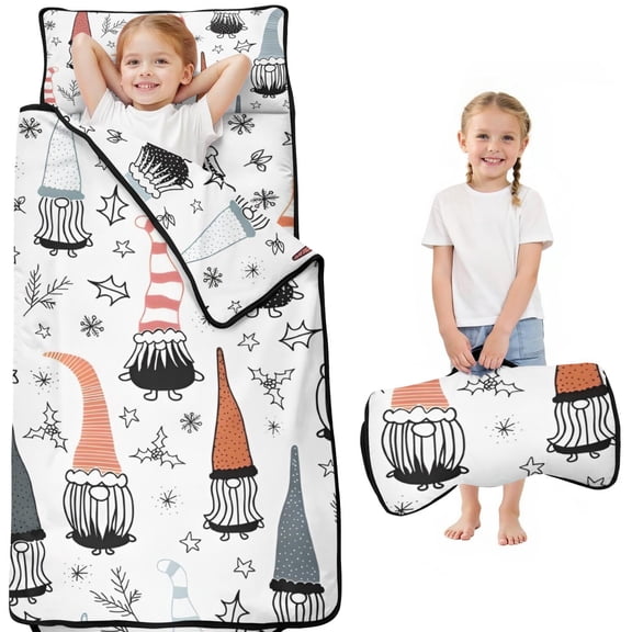 White Christmas Gnome and Snowflake Pattern Toddler Nap Mats for Kids Preschool,50"x20" Sleeping Mat Bag or Kids,Toddler Sleeping Bag,Toddler Nap Mat or Daycare