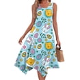 thumbnail image 2 of Minjewel Floral Print Easter Dress with Irregular Hem, Round Neck Sleeveless Midi Dress for Women, Casual Spring Church & Party Wear,Sky Blue XL, 2 of 8
