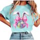 thumbnail image 1 of Tops de Manga Corta de Verano para las Mujeres Imprimir Blusa de Cuello Redondo, Moda Ligera de Poliéster Spandex, 1 of 4