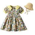 thumbnail image 2 of YWDJ Girls Black Casual Dress Toddler Kids Baby Girls Summer Retro Print Puff Sleeve Dress Princess Dress+Hat Suit Yellow 6-12 Months, 2 of 9