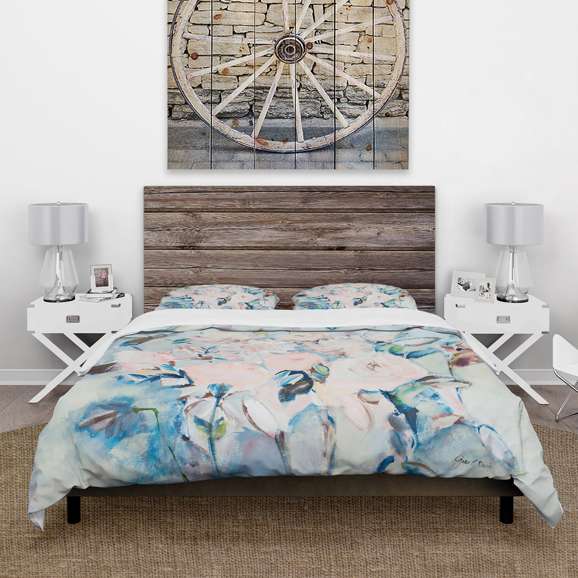 Designart 'Abstract Pink Flowers Farmhouse Waterpainting' Farmhouse Duvet Cover Set