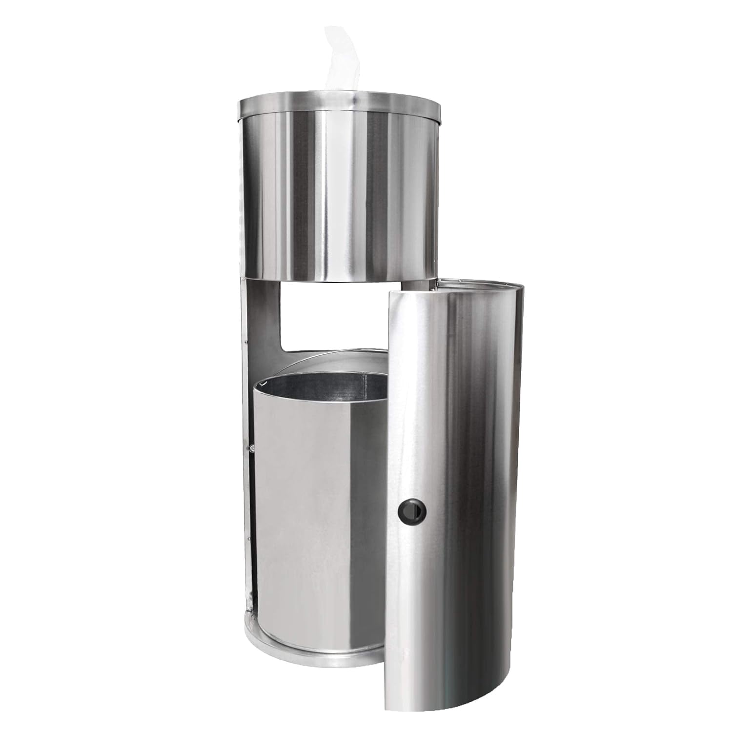 Stainless Steel Floor Stand Wipe Dispenser with Built-in Trash Can: Fits Sanitizing and Disinfecting Wipe Refill Rolls - Perfect for Gyms, Schools, Offices, Commercial Facilities