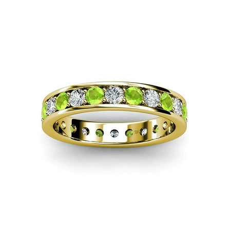 

Peridot & Diamond SI2-I1 G-H 3mm Eternity Band 1.94 to 2.26 ct tw in 14K Yellow Gold.size 4.0