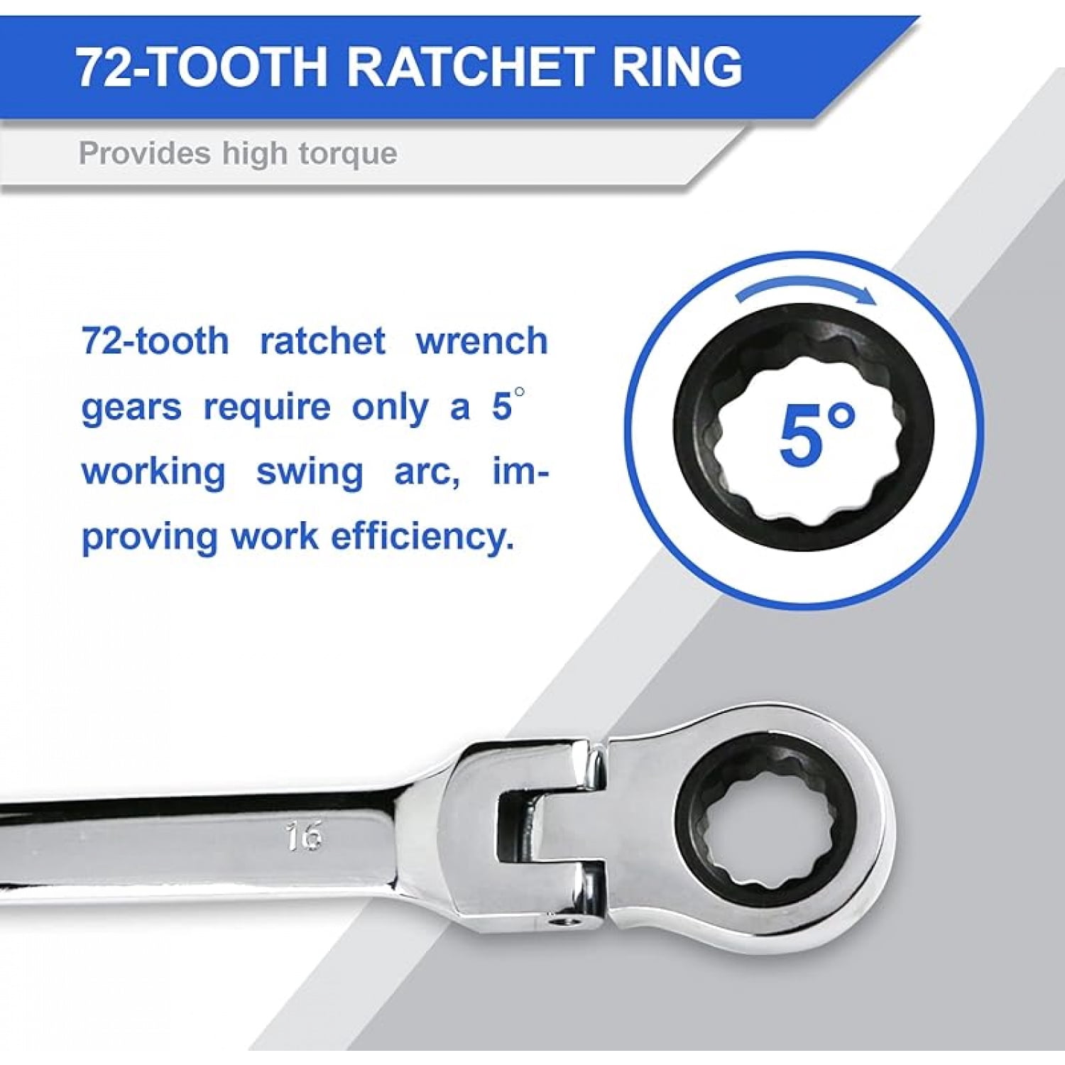Flex-Head Ratcheting Wrench Set 12 pcs, Metric, 8-19mm, Cr-V Combination Wrench Sets, 72 Teeth Wrenches Set with Carrying Bag