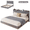 Grey, variant on Modern Floating Platform Bed Frame with LED Lights & Charging Station - Upholstered Storage Headboard, No Box Spring Needed - Full Beige