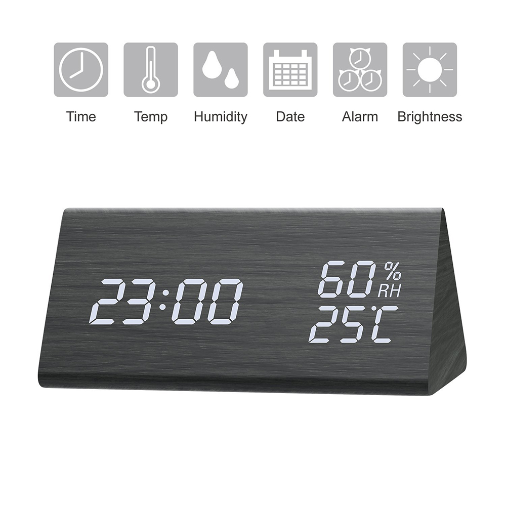 Digital Alarm Clock Display Time Date Temperature,Wooden Alarm Clock