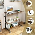 thumbnail image 5 of FCH 31.5" Mobile Small Standing Desk, Adjustable Height Mobile Computer Desk, w/2 AC Outlets + 3 USB Ports & Hooks, Storage Shelves, Suitable for Gaming, Studying, Home Office, Vintage Brown, 5 of 9