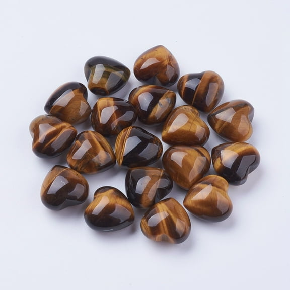 10pc Natural Tiger Eye Heart Love Stones Pocket Palm Stones for Reiki Balancing 15~15.5x15x10mm DIY