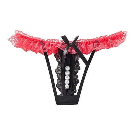 

Women Underwear Sexy Sheer Lace Thong G-Stringlow Waist Pearl Strappy Transparent Womens Panties