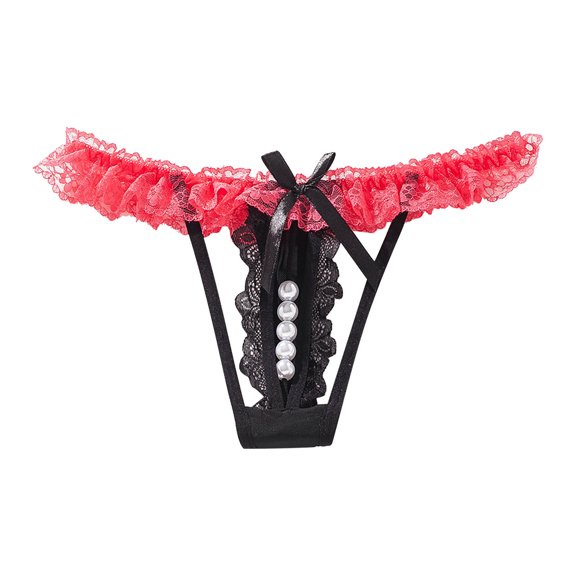 Women's Panties Sheer Lace Thong for Comfort and Confidence Low Rise Pearl Detailing Breathable for Everyday Wear Black XL