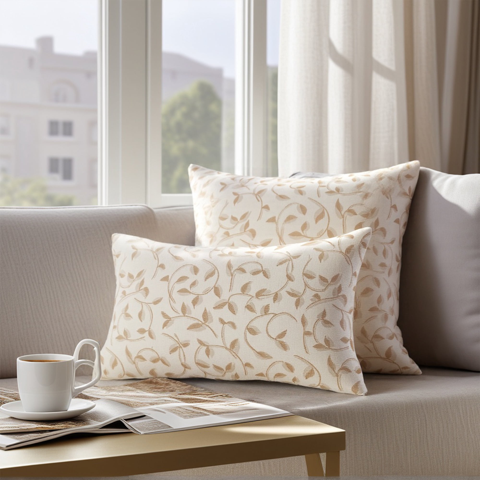 Unique Bargains Set of 2 Wild Flower Decorative Cushion Cover Grey 18" x 18"