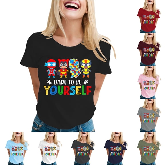 CHENge Autism Awareness Shirts Women Autism T Shirt Autistic Acceptance Tee Casual Inspirational Tops