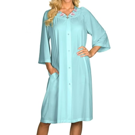 

Women s Shadowline 77280 Petals Embroidered Yoke Coat (SeaFoam M)