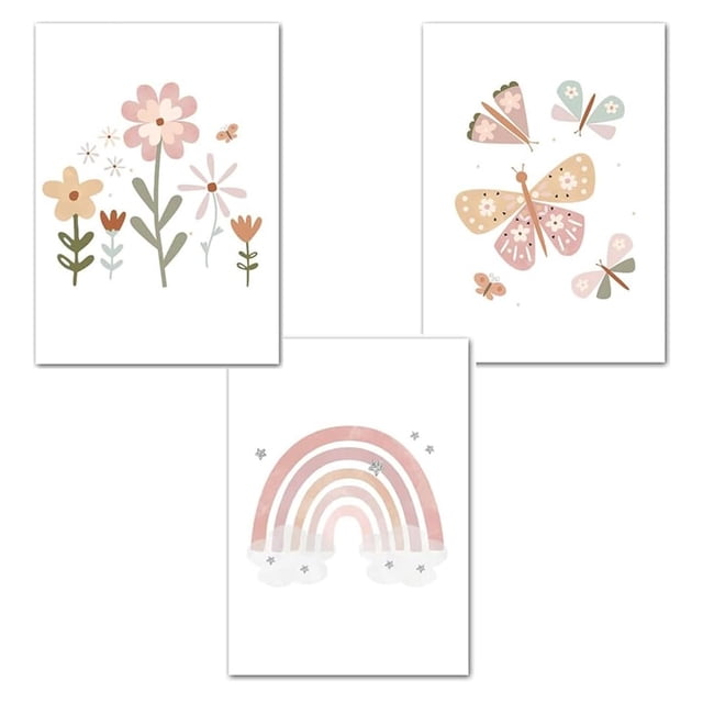 Juego de 3 carteles 30x40 niña habitación infantil pinturas rosas decoraciones de pared pintura sobre lienzo regalos de cumpleaños NPTWC003-M