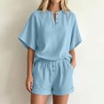 thumbnail image 5 of Bovxnpu Women's 2 Piece Outfits V Neck Short Sleeve Loose Summer Top Shorts Set, 5 of 7