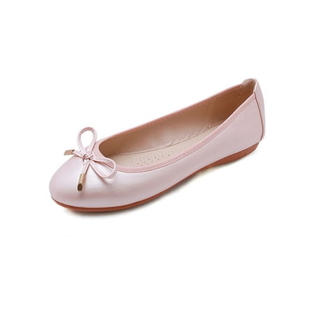 

Ymiytan Women Loafers Round Toe Ballet Flat Bow Tie Flats Dance Anti-Slip Comfort Slip On Casual Shoes Pink 4.5