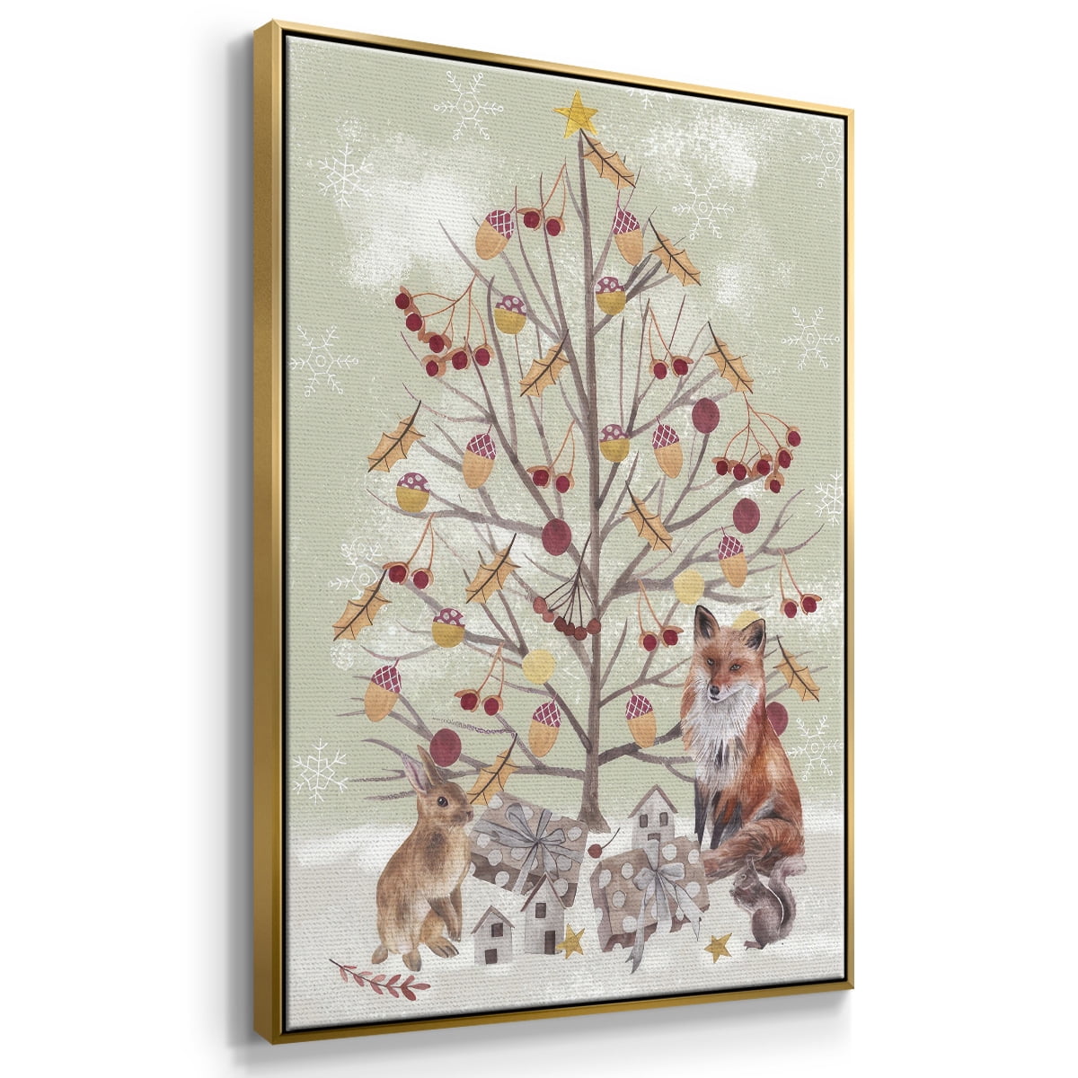 Christmas Time Collection B - Framed Gallery Wrapped Holiday Canvas - 25 x 37 - Gold Frame
