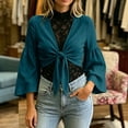 thumbnail image 6 of Cmfcve Women's Tie Front Crop Cardigans Long Bell Sleeve Cotton Linen Shrugs Casual Summer Beach Cover Ups, 6 of 7