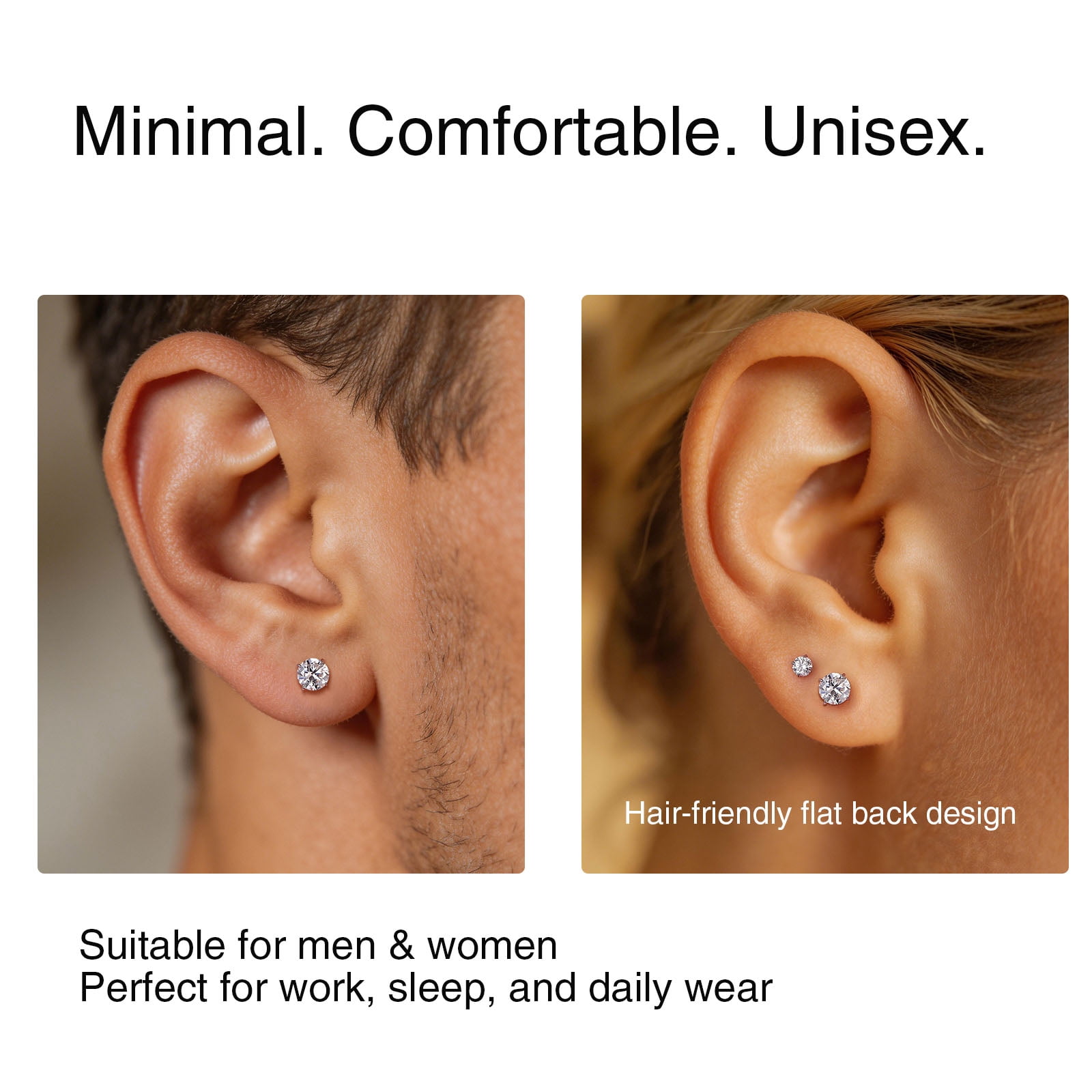 Moissanite Stud Earrings, Implant-Grade Titanium Screw-Back, Single Diamond Design, Unisex, Sparkling, Ideal for New Piercings,6mm