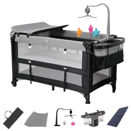 EaseBaby 5-in-1 Baby Bassinet, Bedside Sleeper & Diaper Changer, Portable Infant Crib for Newborn & Toddler, Unisex,GRAY