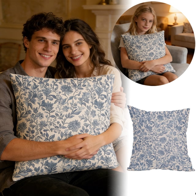 Double Sofa Bed Pillow Cover Reversible Decorative Protector with Concealed Zipper Closure for Home