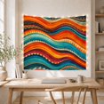 thumbnail image 5 of Wavy Bands with Teal and Burnt Orange Motifs, Energetic Abstract Style for Boho Decor Lovers, Geometric Wall Decor Housewarming Gift, Tapestry Wall Hanging for Bedroom and Dorm, 5 of 7