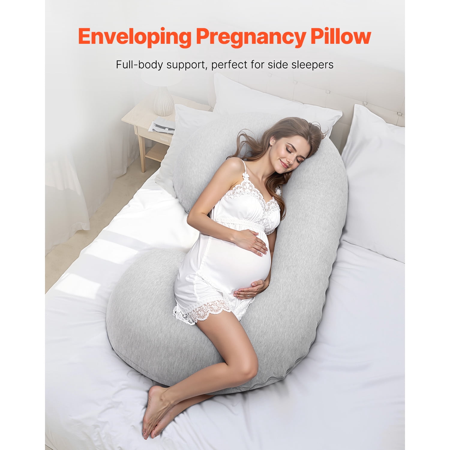 KFFKFF Pregnancy Pillow, Comprehensive Body Support Pillow in C-Shape Design, Exceptionally Soft and Airy, Detachable and Cleanable Cover, Ideal for Alleviating Discomfort in Back, Abdomen