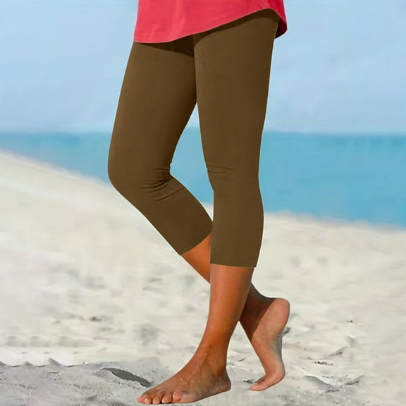Brown Women's Yoga Pants, Ladies Casual Comfort Printed Stretch High Waist Elastic Cropped Pants Resort Beach Leggings,Women's Yoga Pants 3XL