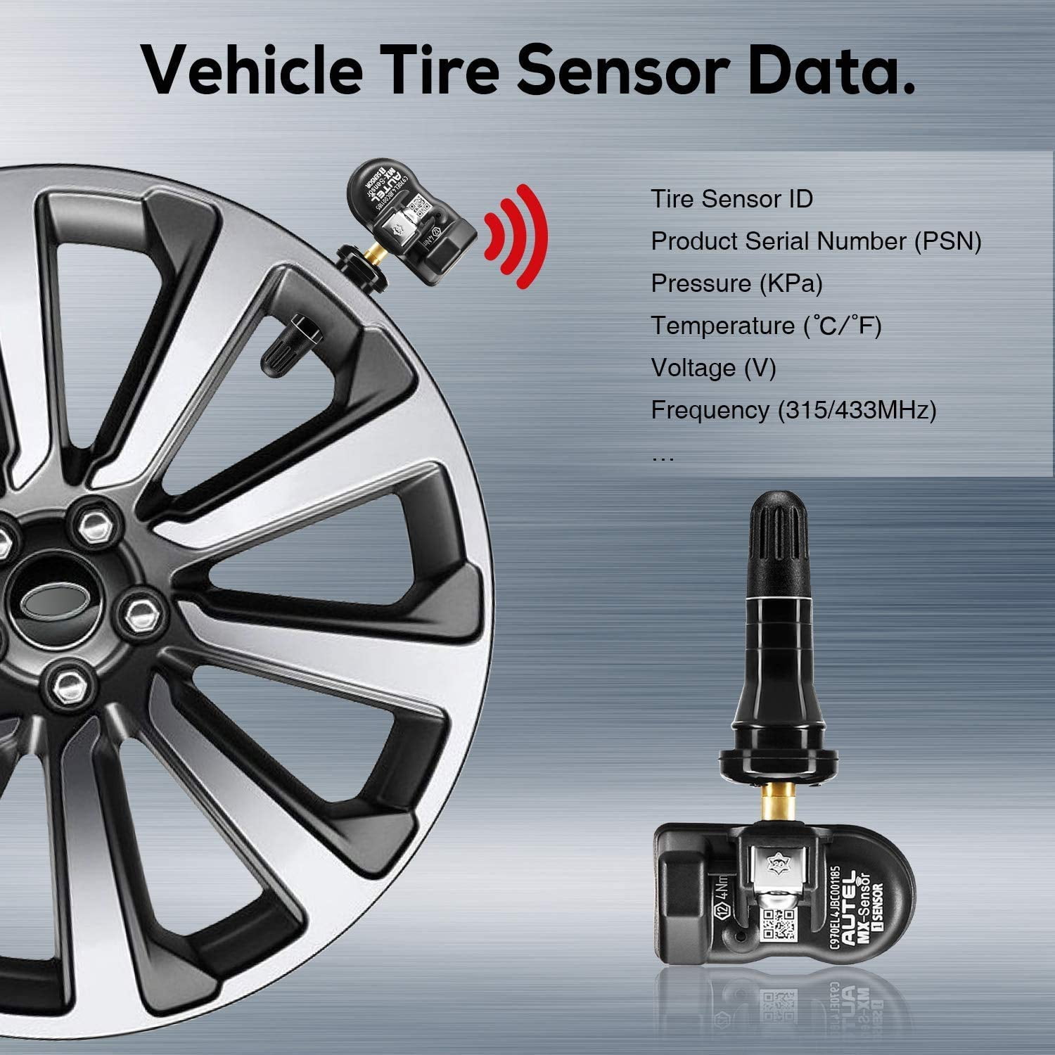 Autel MaxiTPMS MX Sensor Rubber Stem TPMS Sensor 315MHz/433MHz Universal Tire Replacement Sensor Work With TS401 TS408 TS501 TS508 TS601 TS608 MK808TS MX808TS MS906TS ITS600