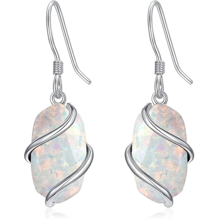JKR Opal Earrings 925 Sterling Silver Dainty Gemstone Dangle Drop Earrings Fine Jewelry Birthday Valentines Mothers Day Gifts for Women