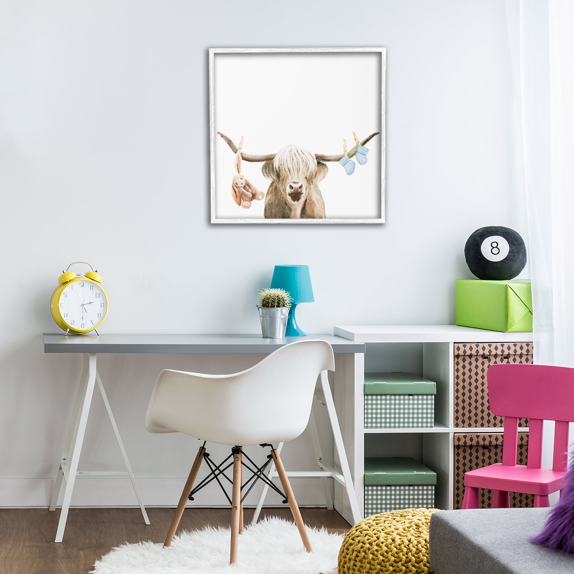 Highland Cow Baby Boy White Framed Giclee Art, design by Ali Lynne