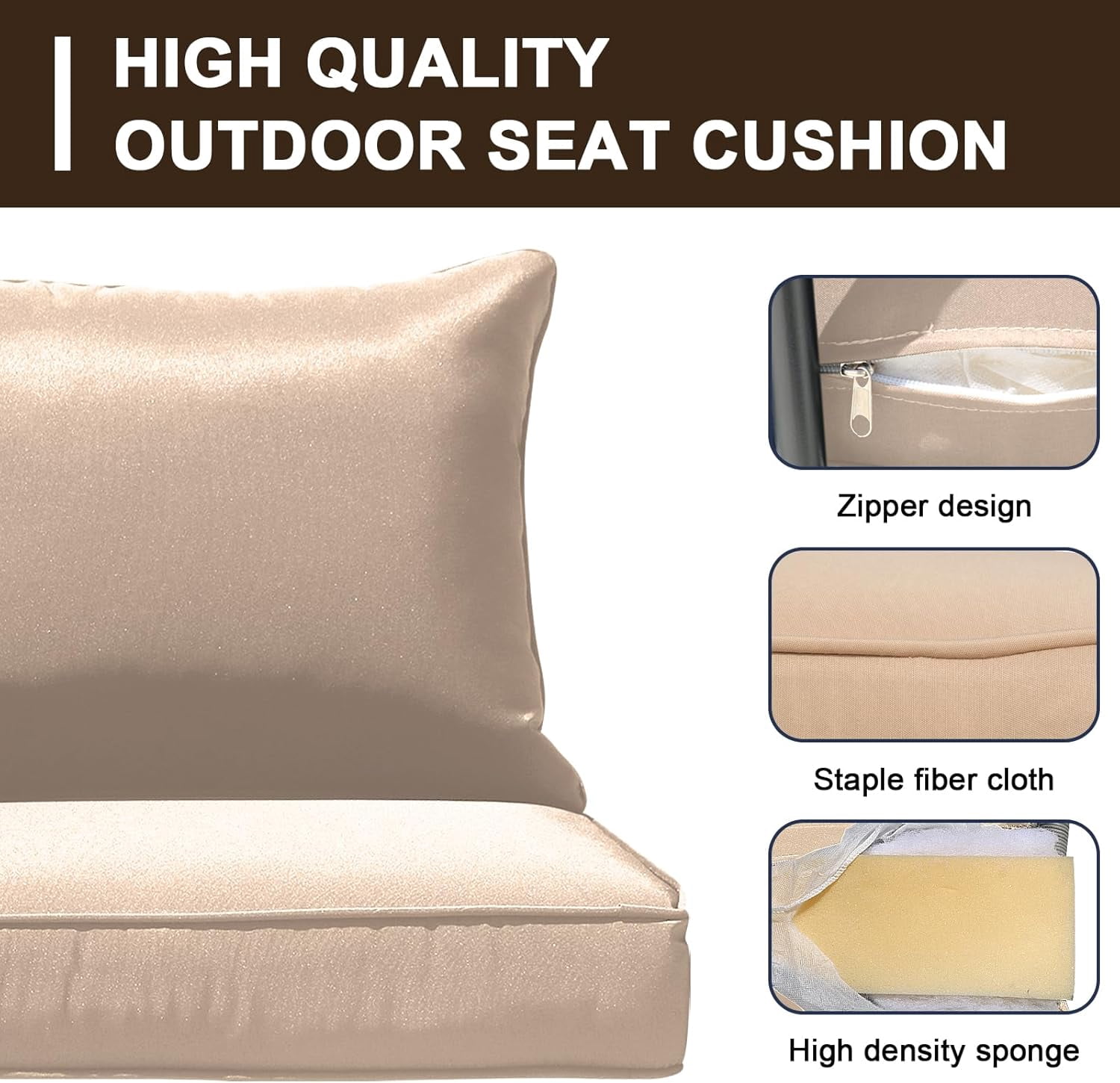 FKS LIFE Outdoor Patio Chair Cushions Set 24 L X 24 W X 4 H Waterproof & Fade Resistant Deep Seat and Back Cushions with Removable Covers Outdoor Seat Cushion Set for Chairs and Sofas