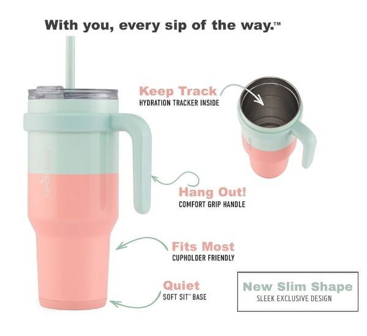 Reduce Slim Cold1 Tumbler - Straw, Lid & Handle. Insulated Stainless Steel 40oz, Peachy Mint