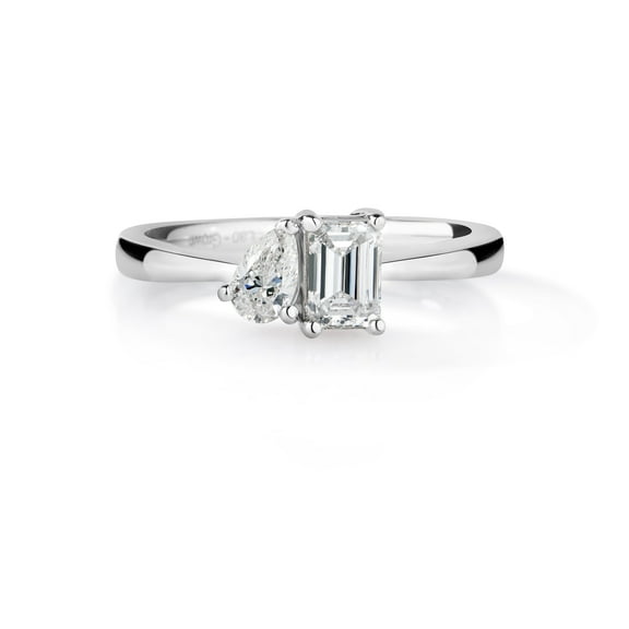 Diamond Affection 0.50 Cttw Lab Created Diamond Emerald Cut Asymetric Engagement Ring Rhodium Plated Sterling Silver
