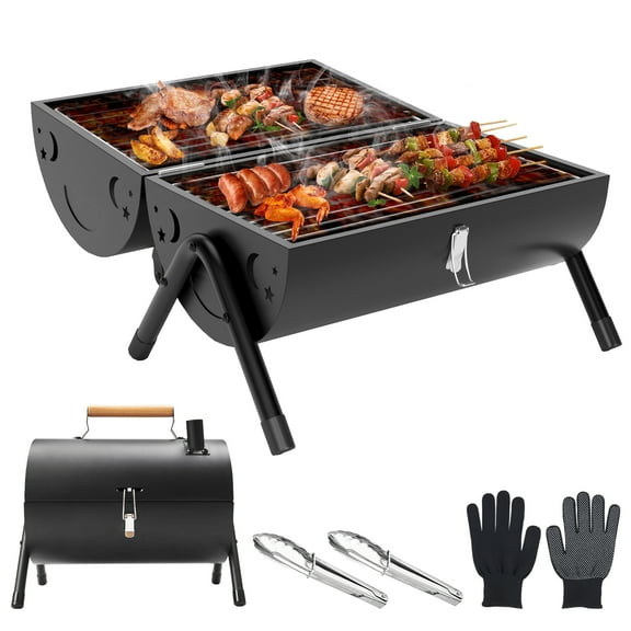 Capri Portable Charcoal Grill with Chimney, Small BBQ Grill Double Sided BBQ Area, Mini Tabletop Charcoal Barbecue Grill for Outdoor Camping Backyard Party BBQ Cooking, Easy to Carry and Assembly