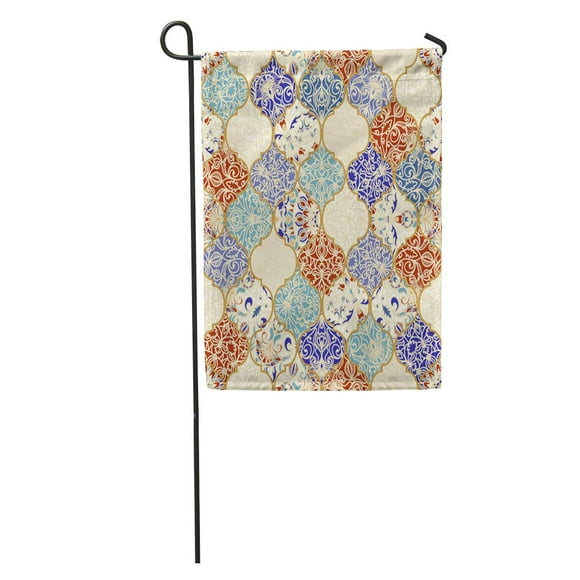 JSDART Beige Ceramic Colorful Patchwork Vintage Multicolor Pattern in Turkish Endless Garden Flag Decorative Flag House Banner 12x18 inch