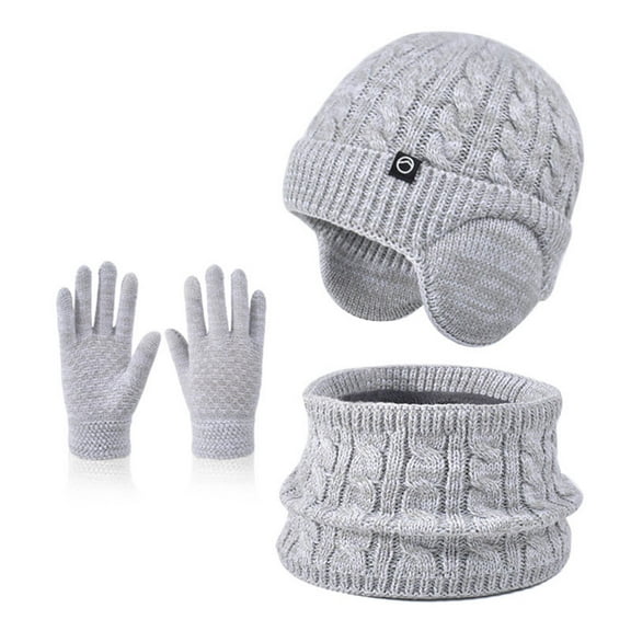 ZACPNCV Kids Winter Beanie Hat Scarf Gloves Set for Girls Boys Cute Bow Cuffed Knitted Hat Neck Scarf with Fleece Lined Gray 6-13 Years