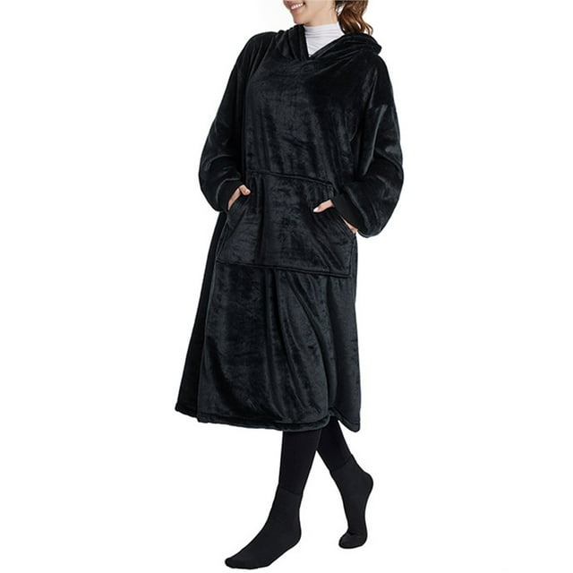 Sudadera con Capucha y Manta para Hombre y Mujer, de Gran Tamaño, de Larga y Cálida Negro un Tamaño