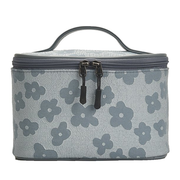 Neceser retro con doble cremallera para viajes, artículos de tocador, Bolsas de maquillaje (flor azul) Tmvgtek Para Estrenar
