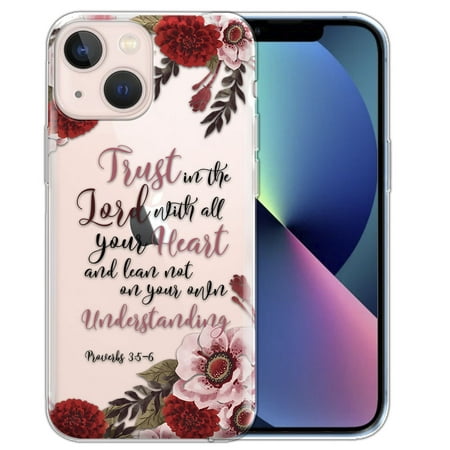 WIRESTER Transparent Soft Gel TPU Clear Case Slim Protective Cover for Apple iPhone 14 6.1" 2022, Christian Quotes Proverbs 3:5-6