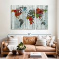 thumbnail image 2 of Elephant Stock Artisanal World Map Wall Art - Horizontal Multi Panel Canvas - Living Room Wall Decor - Map Multi Panel - Red And Green Decor - 65" x 42", 2 of 8