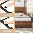 thumbnail image 3 of Yaheetech Upholstered Platform Queen Bed with Drawers and Charging Outlets, Amber Brown, 3 of 8