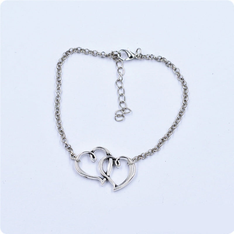 Large Plus Size Anklet 11 Inch Heart Charm Silver Plated Beach Holiday 
