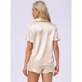 thumbnail image 3 of DARING DIVA Silky Short Sleeve Shorts Button Down  Satin Pajamas Set XL Champagne, 3 of 6