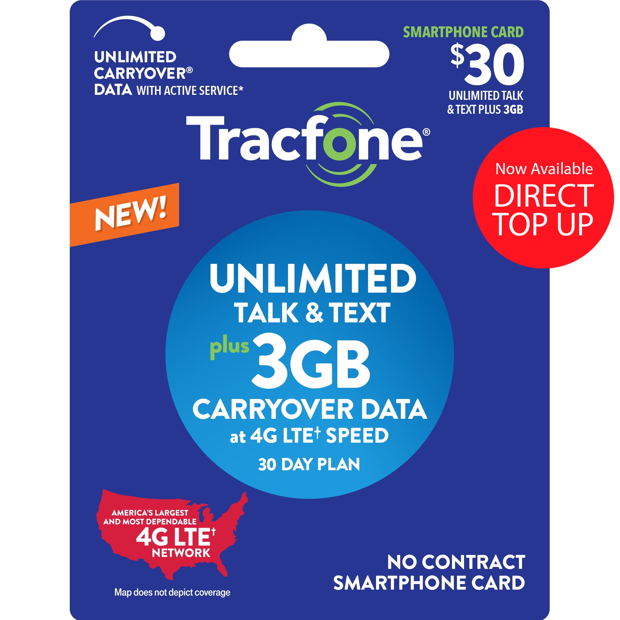Tracfone $30 Smartphone Unlimited 30-Day Plan Direct Top ...